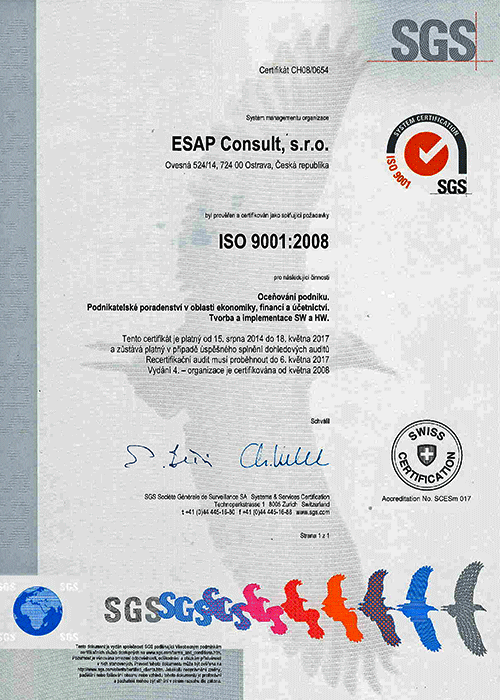 ČSN EN ISO 9001:2008 - certifikát